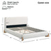 Queen Size Upholstered Bed With 12 Slats Support - White Noble House