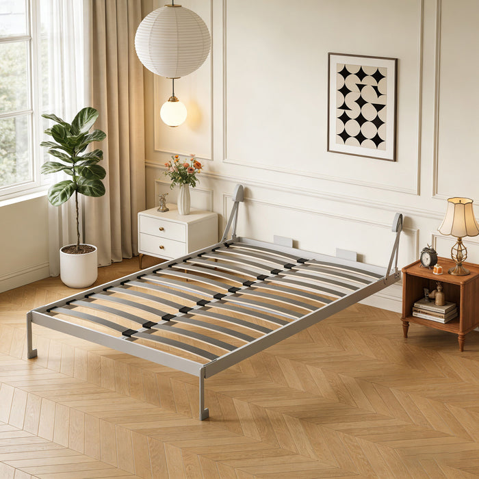 Queen Size Vertical Murphy Wall Cabinet Folding Bed With Automatic Legs - Gray Home Essentials