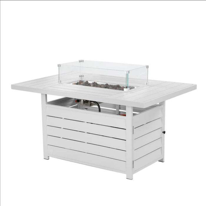 Rectangular Propane Fire Pit Table With Burner, Lava Rock, Waterproof Cover