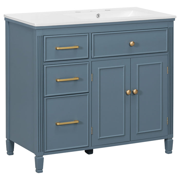 Bathroom Vanity With Sink, 1 Tip Out Drawer, 3 Side Drawers, Adjustable Shelf Noble House