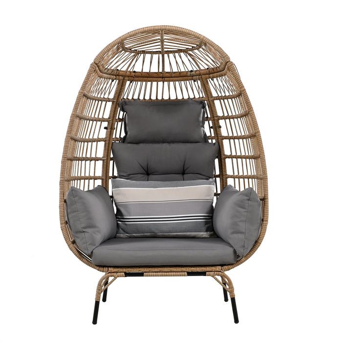 U_Style Rope Egg-Shaped Chair With Removable Cushion, Suitable For Courtyard, Garden, Balcony - Gray