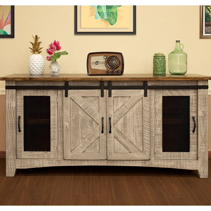 Solid Wood Cabinet Enclosed Storage, Distressed TV Stand - Gray