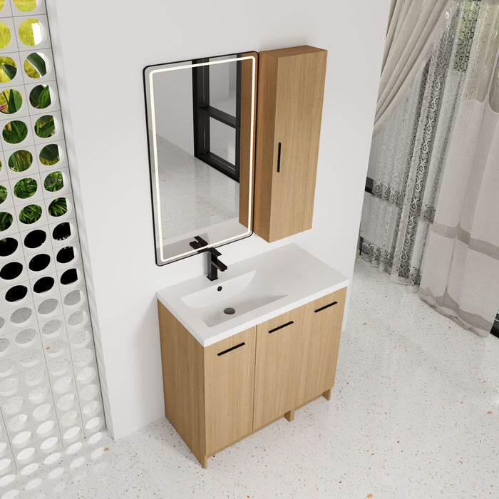 Freestanding Bathroom Vanity Set With Tall Linen Cabinet, 3 Door Storage Cabinet, Single Sink Home Essentials