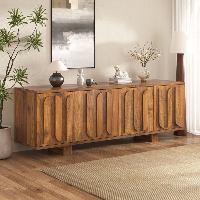 Farmhouse TV Stand, Storage Media Console With Adjustable Shelves & 3 Cable Holes Hearth and Haven