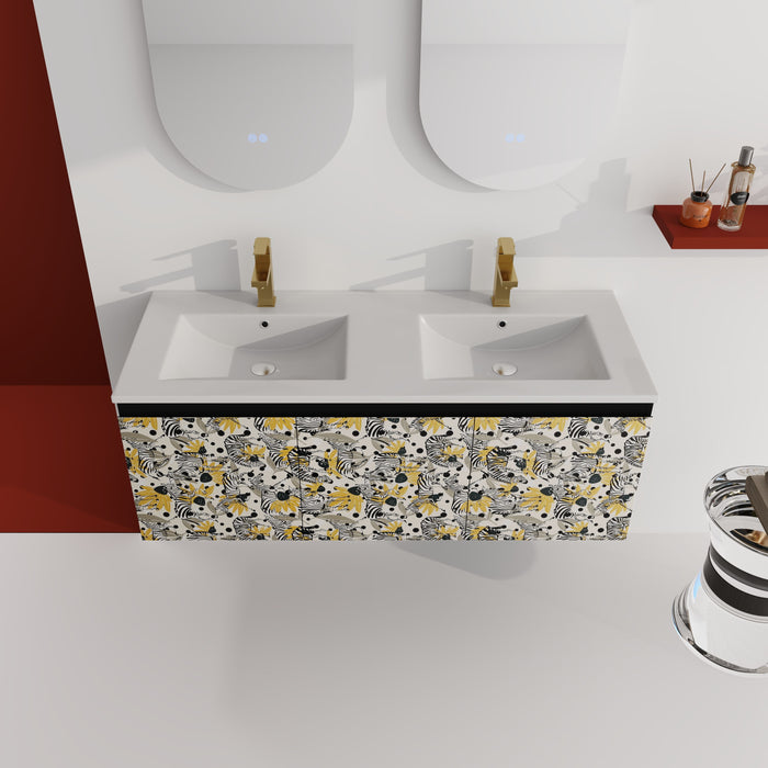 48'' Floating Wall - Mounted Bathroom Vanity & Soft - Close Cabinet Door, KD Package - Black / White