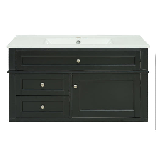 Modern Wall Mounted Floating Cabinet With Double Drawer And Sink Hearth and Haven