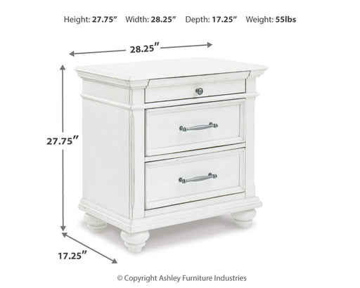 Kanwyn - Three Drawer Night Stand - Whitewash Benchcraft®