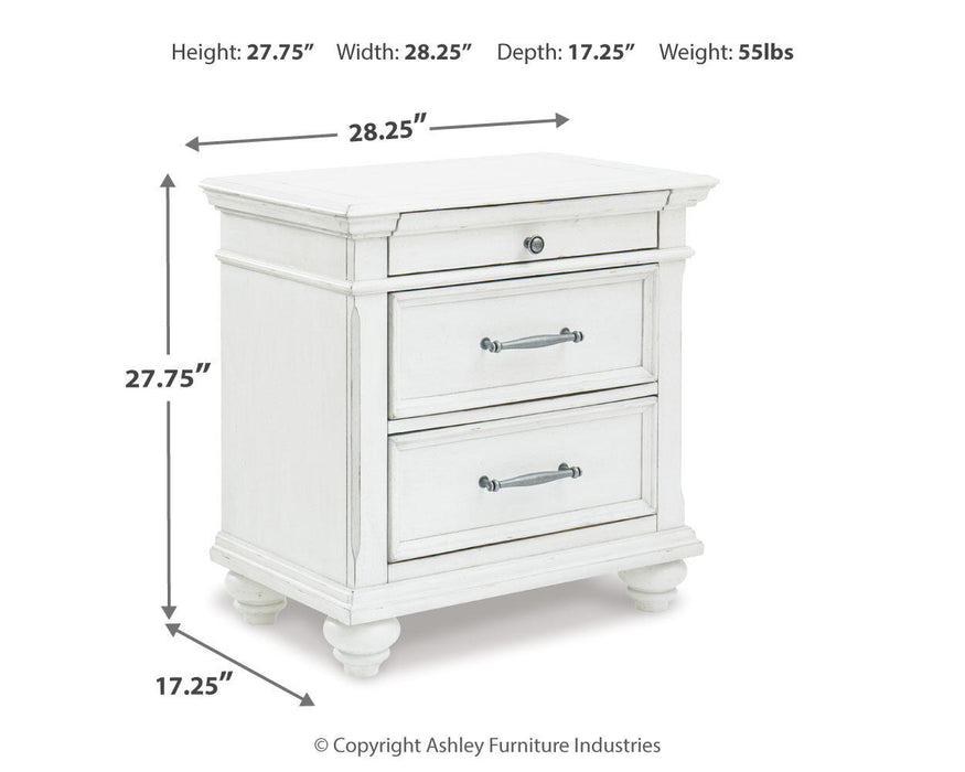 Kanwyn - Three Drawer Night Stand - Whitewash Benchcraft®
