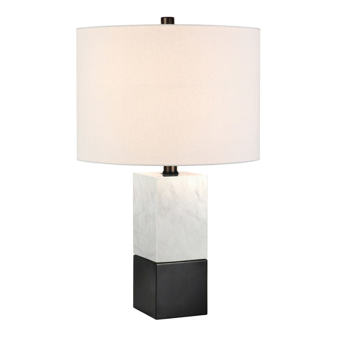 Marble Table Lamp With White Drum Shade - Black And White