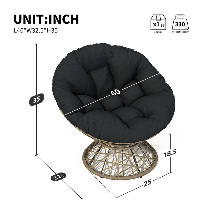 Ergonomic Wicker Chair With Cloud Thick Density Cushion, 3 Proof Cover High Capacity Iron Frame Fluid 360° Swivel