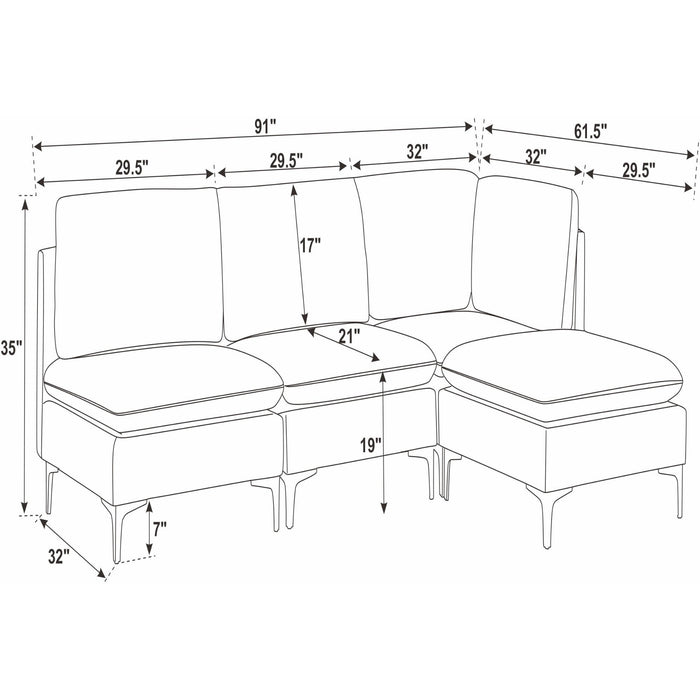 Upholstered Modular Sectional With Tall Legs, Medium Firm Seat Home Essentials
