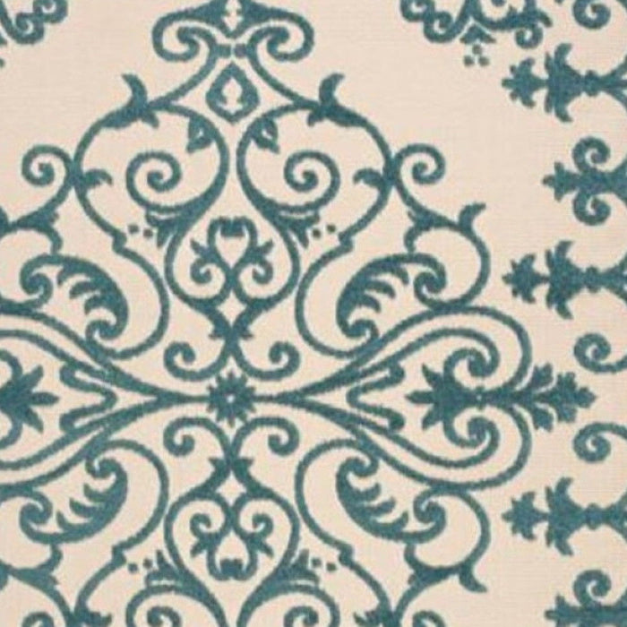 10' X 13' Non Skid Indoor / Outdoor Area Rug - Aqua Damask