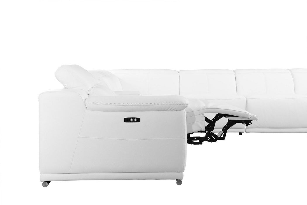 Italian Leather Power Reclining U Shaped Eight Piece Corner Sectional With Console - White