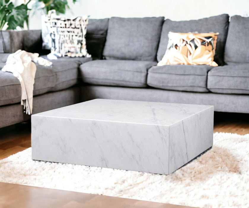 Genuine Marble And Brass Square Coffee Table - White