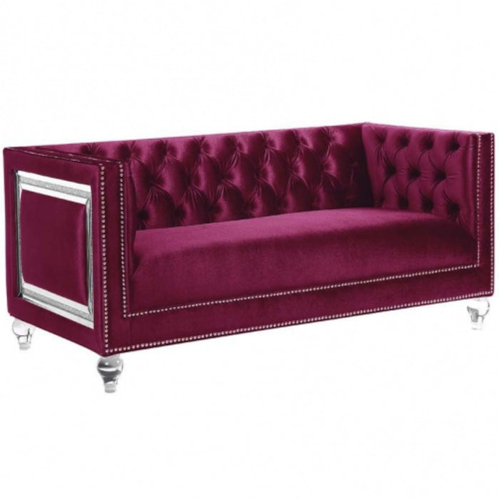 Tufted Velvet Bling And Acrylic Love Seat - Burgundy