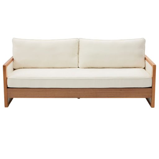 Modern 3 Seater Sofa With Wood Armrests Noble House