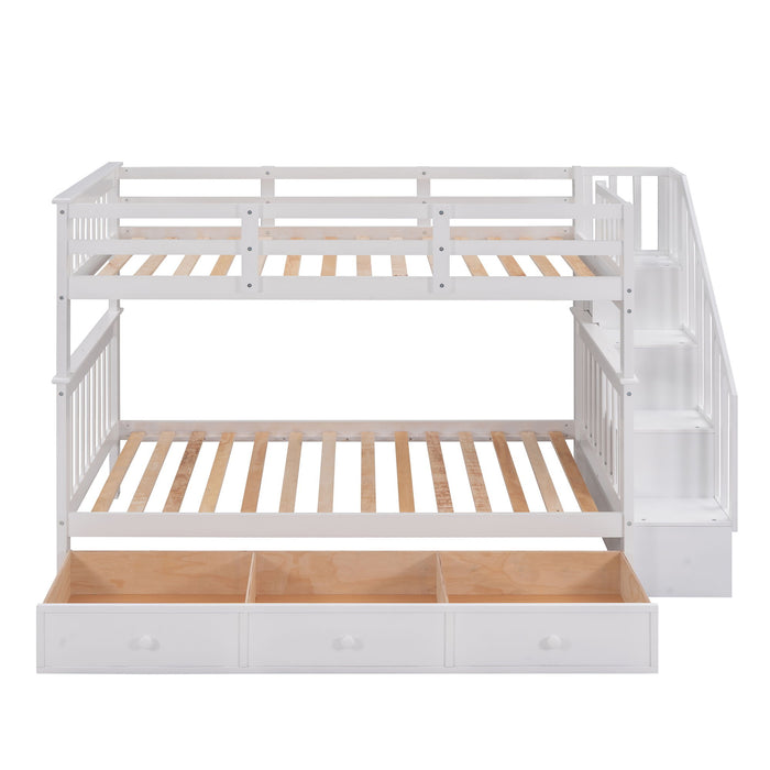 Stairway Twin Over Twin Bunk Bed With Three Drawers For Bedroom, Dorm