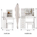 Cabinet Vanity Table & Cushioned Stool, USB Power Station, Hair Dryer Bracket - White Home Essentials