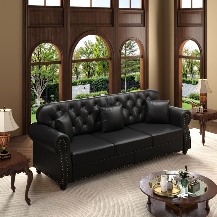 Upholstered Sofa With Nailhead Trim, Rolled Armrests With Ottoman Home Essentials