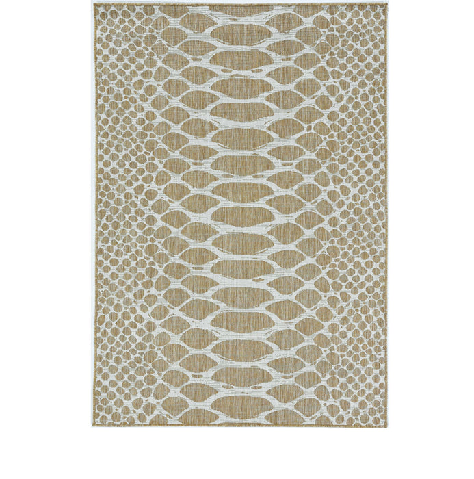 3' X 5' Machine Woven UV Treated Snake Print Indoor / Outdoor Area Rug - Natural Ivory