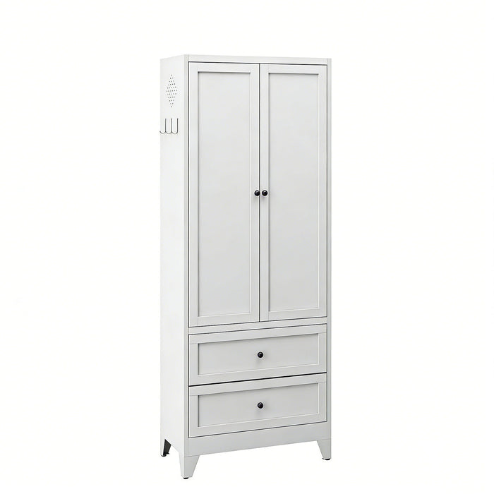 Pantry Cabinet With 2 Drawers, Adjustable Shelves, Freestanding Kitchen Storage Organizer - White Home Essentials