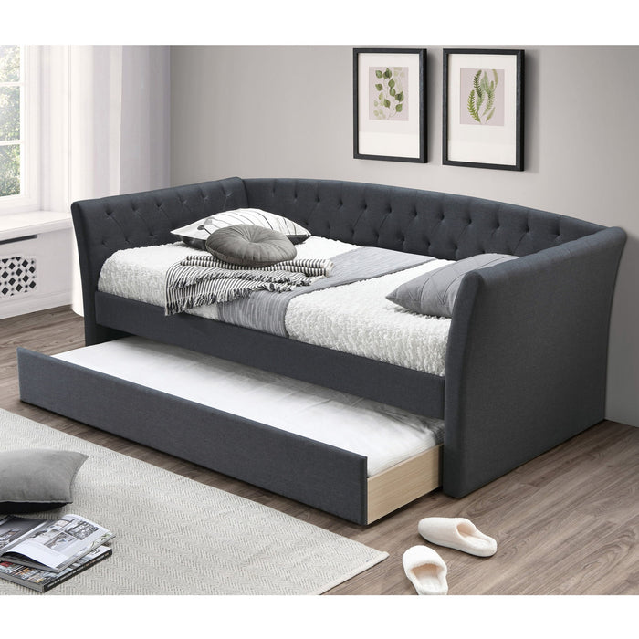 Daybed With Trundle Button Tufted Slat Included - Charcoal Home Essentials