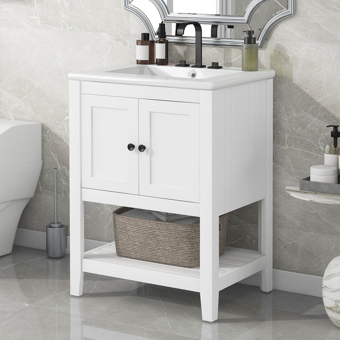 Modern Bathroom Vanity With Sink And Open Shelf Hearth and Haven