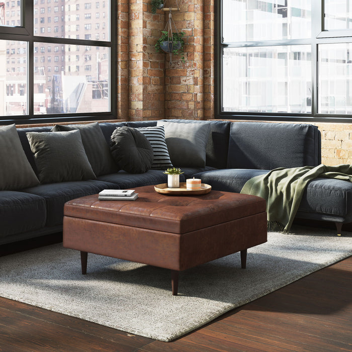 Shay - Large Square Coffee Table Storage Ottoman Mid-Century Style Simpli-Home