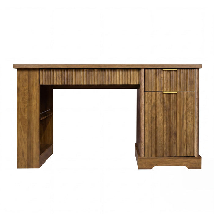 Modern Fluted Office Desk With Storage Cabinet Home Essentials