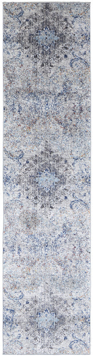 Floral Power Loom Distressed Stain Resistant Runner Rug - Ivory Taupe And Blue - 8'