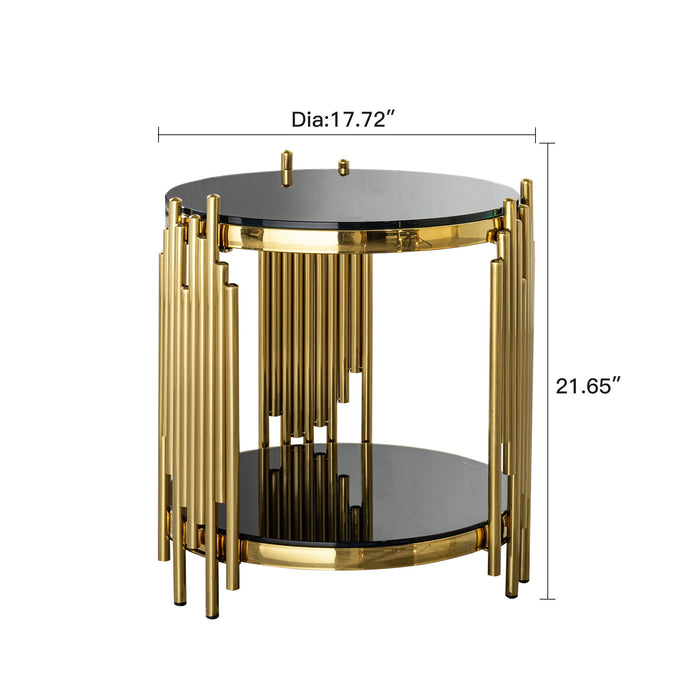 Elegant Round Table With Double Layer Tempered Glass Top And Stainless Steel Frame For Living Room Home Essentials