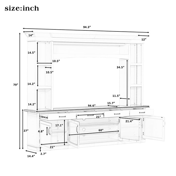Extra Long TV Stand With 7 Color LED Lights, Adjustable Shelves & Storage Cabinets Hearth and Haven