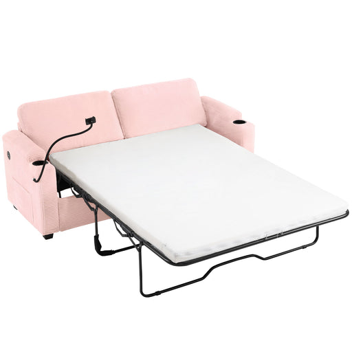Sleeper Sofa Loveseat Sofa With Full Size Mattress, 2 USB Ports, 2 Cup Holders, 2 Side Pockets And Phone Holder Hearth and Haven