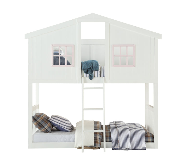 Rohan - Twin / Twin Bunk Bed - Pink / White