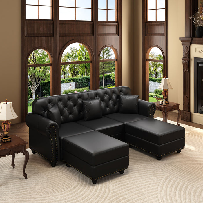 Upholstered Sofa With Nailhead Trim, Rolled Armrests With Ottoman Home Essentials