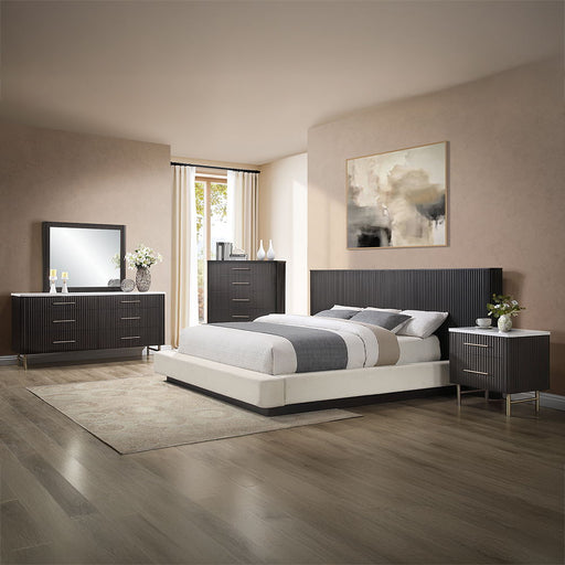 Clayten - Eastern King Bed - Beige Linen & Espresso ACME