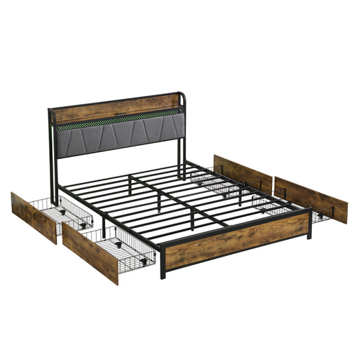 Modern Bed Frame With LED Lights, Upholstered Headboard, USB Charging Home Essentials