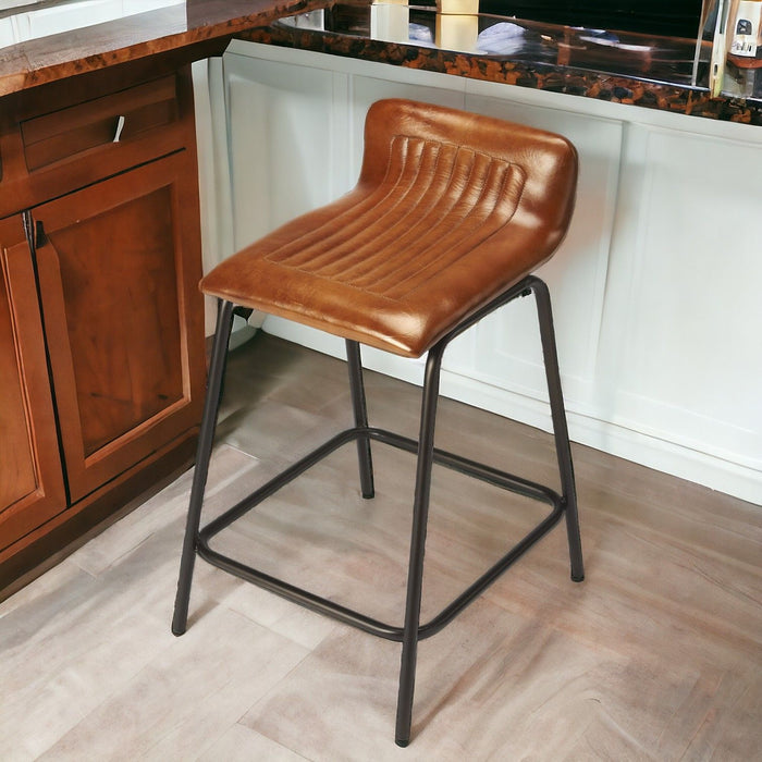 Iron Counter Height Bar Chair - Brown / Black