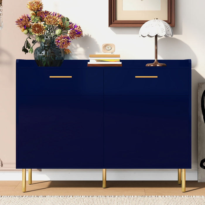 U_Style Wooden Storage Cabinet With Drawers, Steel Pipe Table Legs, Suitable For Hallway, Study, Living Room - Navy Blue