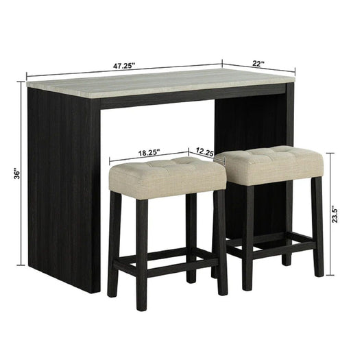 Dining Table Set With Biscuit Tufted Stools - Beige / Black / Gray Home Essentials