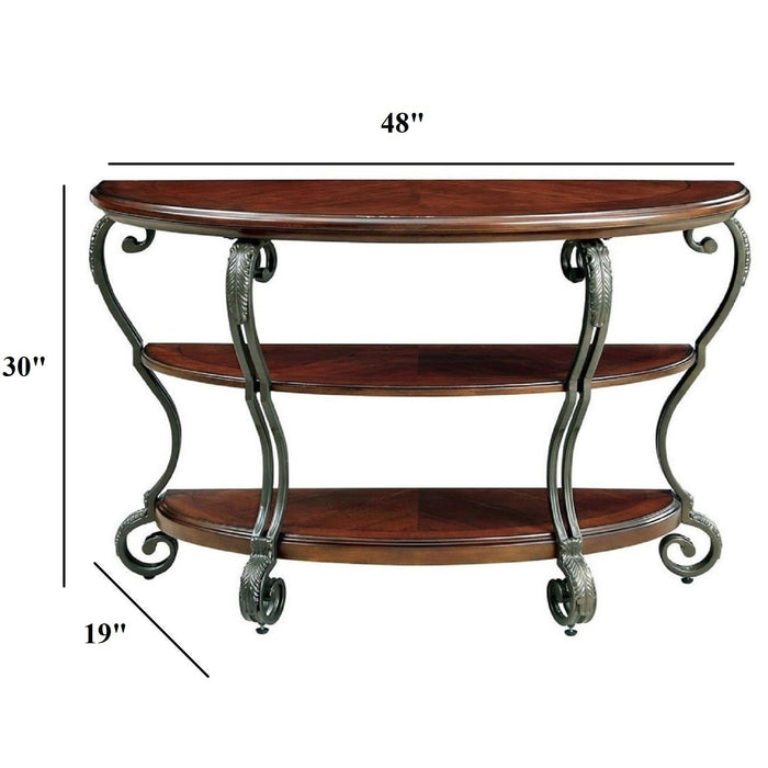 Sofa Table With Open Bottom Shelf And Ornate Scroll Detail Legs - Brown Multi Home Essentials