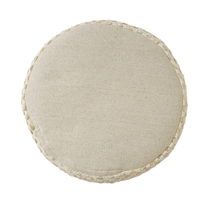 Cotton Blend Round Striped Pouf Ottoman - Natural And Ivory