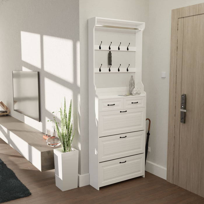 Shoe Cabinet With 3 Doors 2 Drawers With Hanger, Door With Shape, Large Space For Storage