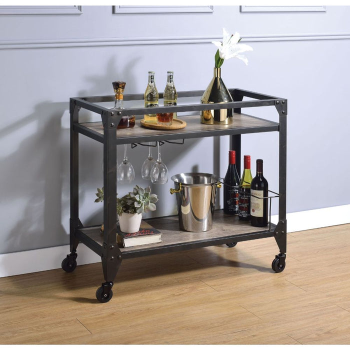 Jorgensen - Serving Cart - Rustic Oak & Charcoal ACME