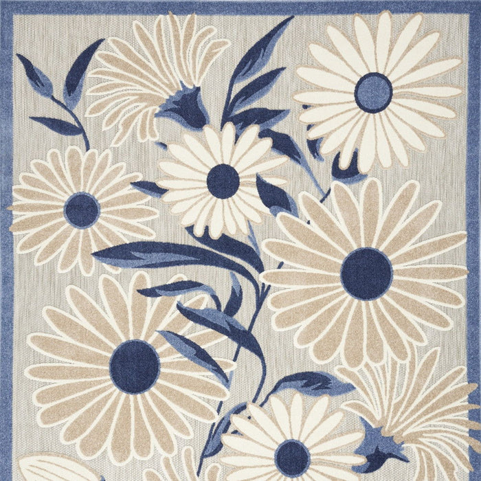 6' X 9' Floral Stain Resistant Non Skid Area Rug - Gray / Blue