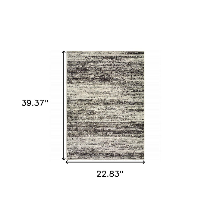 2' X 3' Abstract Power Loom Area Rug - Dark Gray And Ivory
