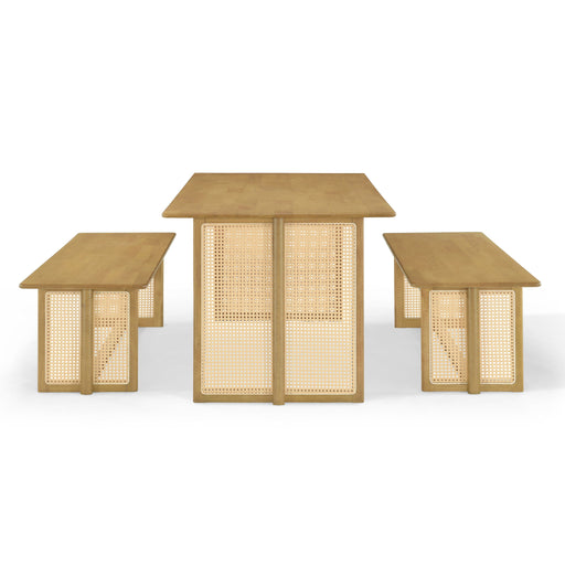 Dining Set, 1 Table & 2 Benches Noble House