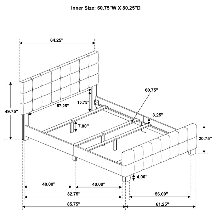 Queen Panel Bed Tufted Upholstered With Tapered Legs - Beige