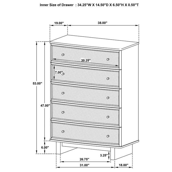 Kimpton - 5 Drawer Bedroom Chest - Beige Furniture Max