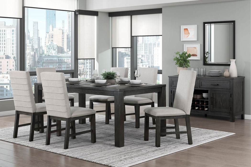 Antique Black Finish Modern 7 Piece Dining Set Rectangular Table And 6 Upholstered Chairs Textured Gray Wooden Dining Room Furniture